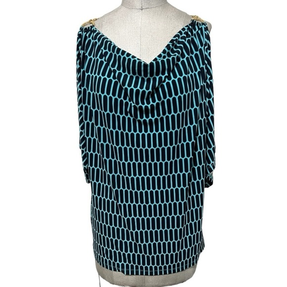 Michael Michael Kors Blue & Black Cold Shoulder With Chain Accent Pullover Top L - Picture 4 of 15